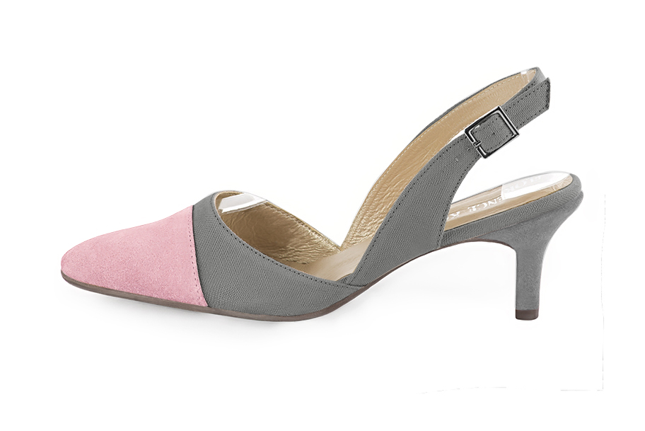 Light pink and dove grey elegant slingback heels. Tapered toe. Medium slim heel. - Florence KOOIJMAN